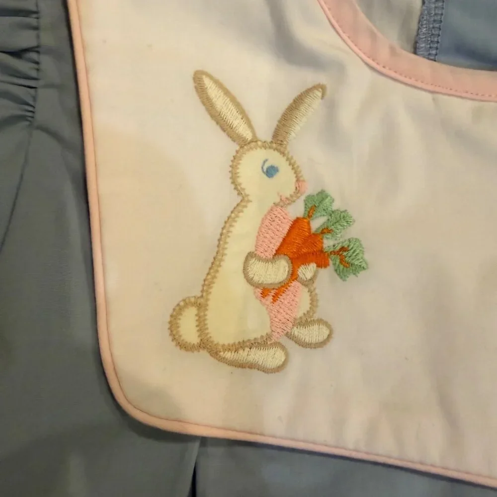 The Beaufort Bonnet Company Blue Dress With Embroidered Easter Bunny Puff Sleeve